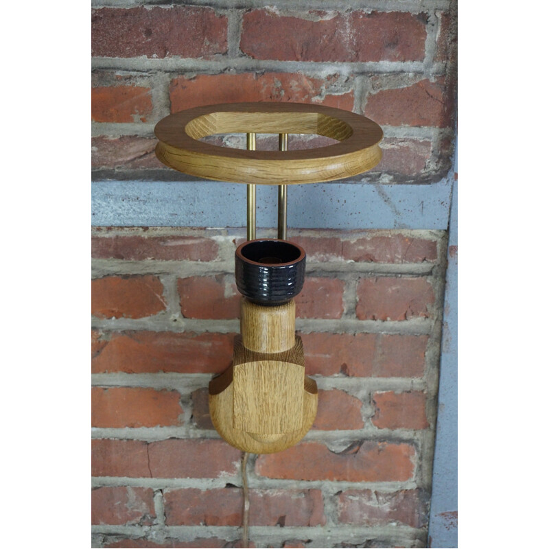 Vintage wall lamp in solid oak by Guillerme et Chambron