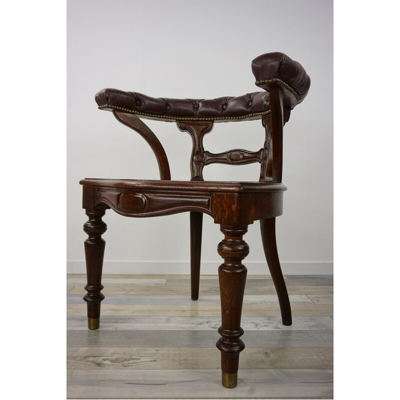 Vintage "captain's chair" office armchair in wood, leather and cane