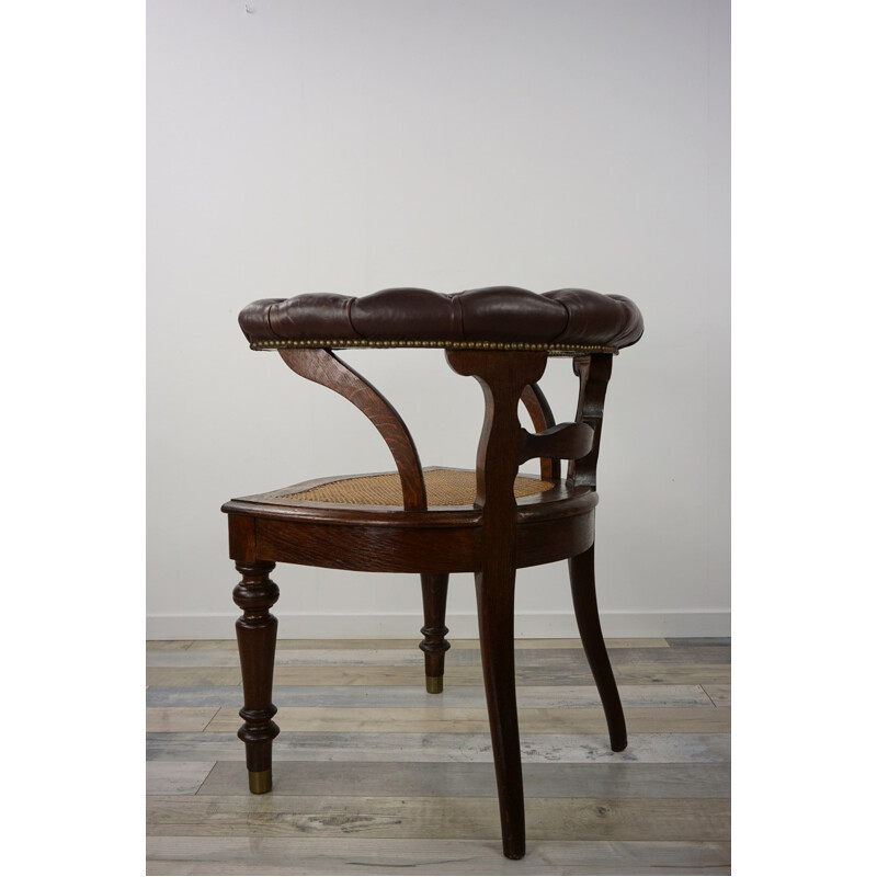 Silla de oficina vintage de madera, cuero y caña "silla de capitán"