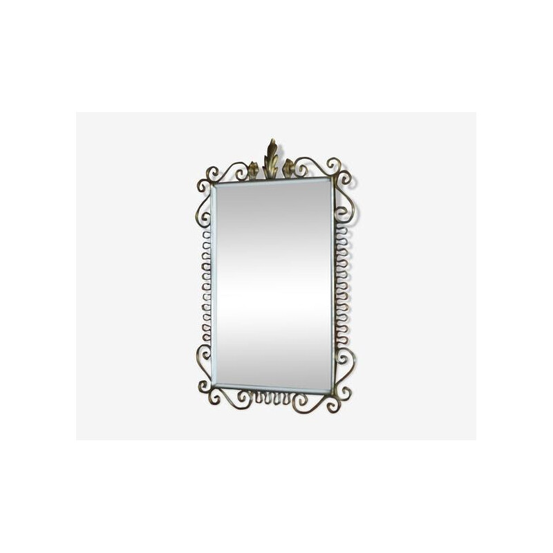 Espelho de latão rectangular Vintage, 1950-1960