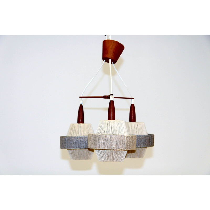 Vintage teak and wool pendant lamp, Sweden 1950