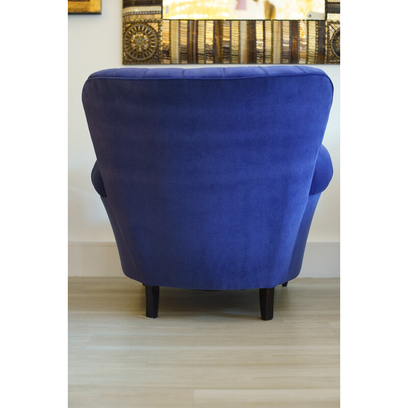 Pair of Italian armchairs in blue velvet, Gugliemo ULRICH - 1940s