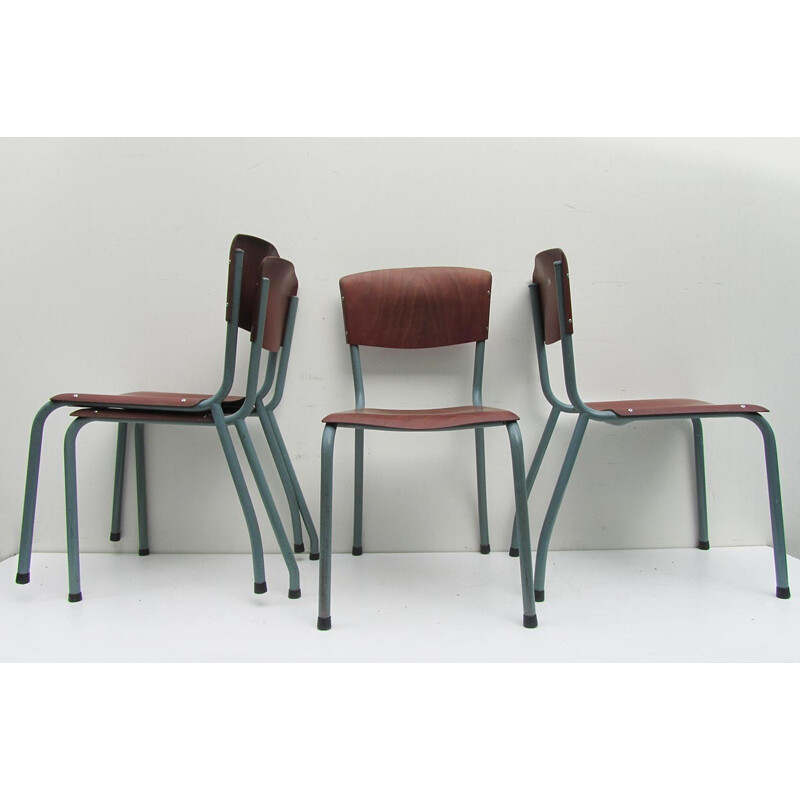 Set of 8 industrial Pagholz chairs in plywood - 1950s