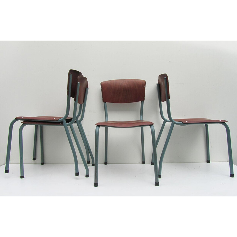 Suite de 8 chaises industrielles Pagholz en bois contreplaqué - 1950