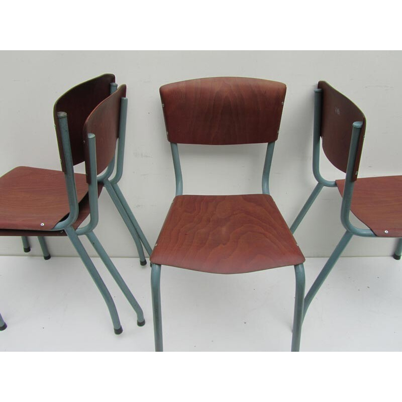 Set of 8 industrial Pagholz chairs in plywood - 1950s