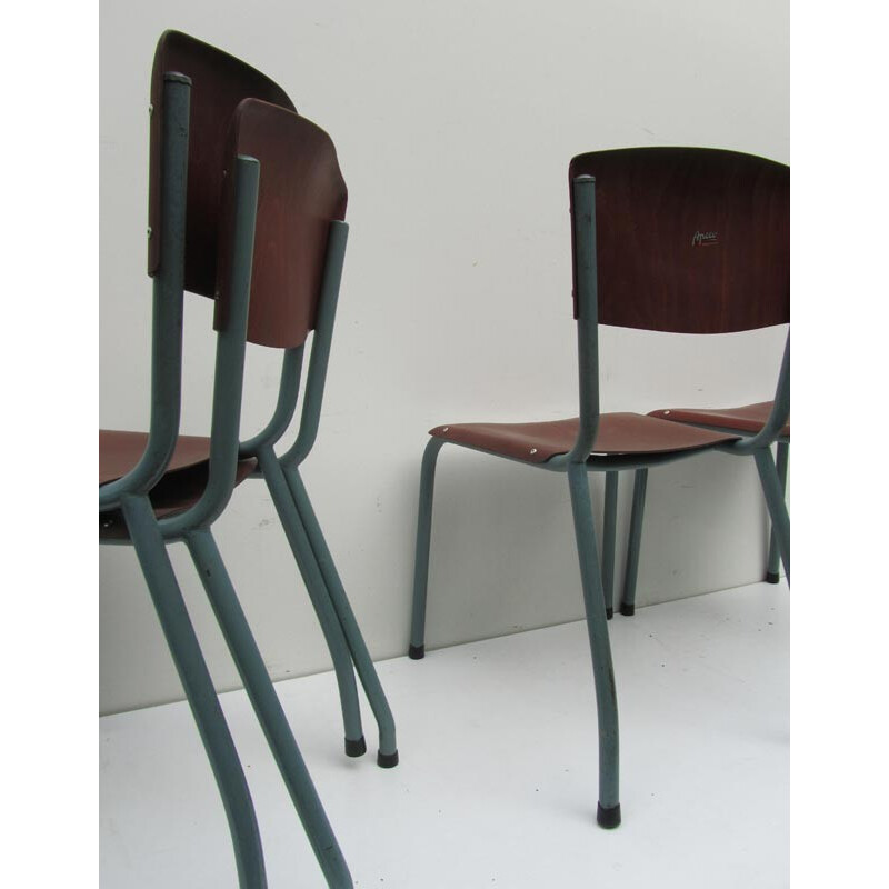 Set of 8 industrial Pagholz chairs in plywood - 1950s