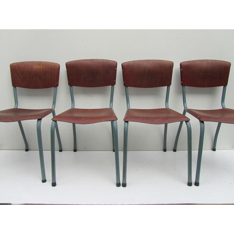 Set of 8 industrial Pagholz chairs in plywood - 1950s
