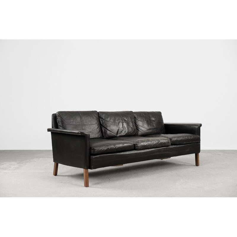 Mid-century Danish black leather 3-seater sofa by Mio, 1960s