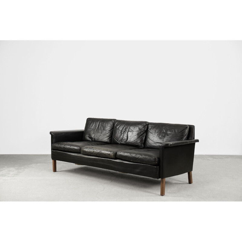 Mid-century Danish black leather 3-seater sofa by Mio, 1960s