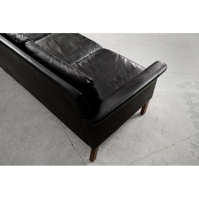 Mid-century Danish black leather 3-seater sofa by Mio, 1960s