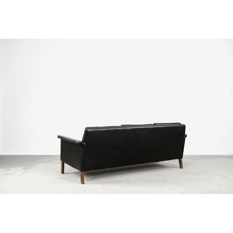 Mid-century Danish black leather 3-seater sofa by Mio, 1960s