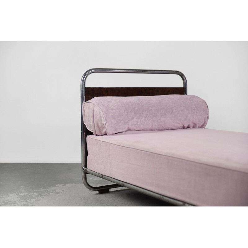 Vintage Art Deco Bauhaus Bett aus Wurzelholz und Stahlrohr, 1920