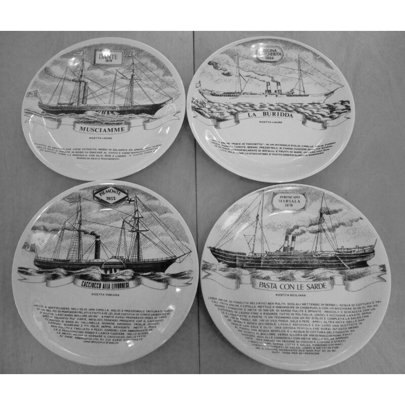 Set of 4 Fornasetti "Florio fleet" wall plates, Piero FORNASETTI - 1960s