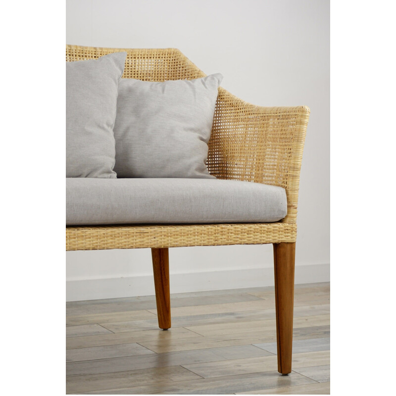 Vintage 3-Sitzer-Sofa aus geflochtenem Rattan und Holz