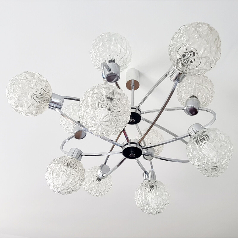 Vintage chrome and glass chandelier by Richard Essig for VEB Lighting, Germany 1970