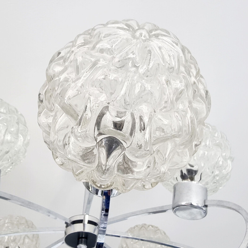 Vintage chrome and glass chandelier by Richard Essig for VEB Lighting, Germany 1970