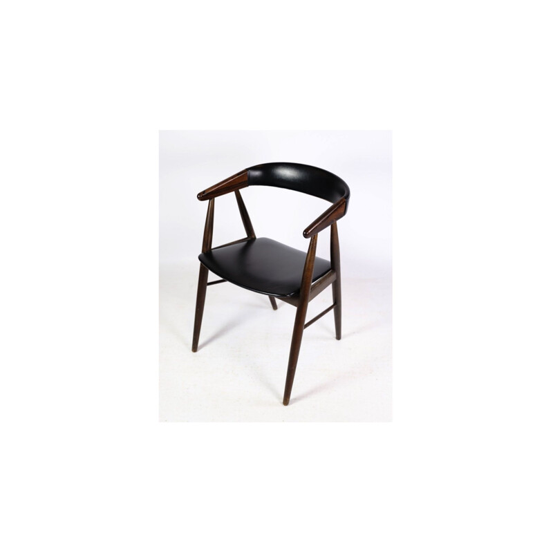 Set of 4 vintage chairs in black leather and rosewood by Aksel Bender and Ejnar Larsen, 1960s