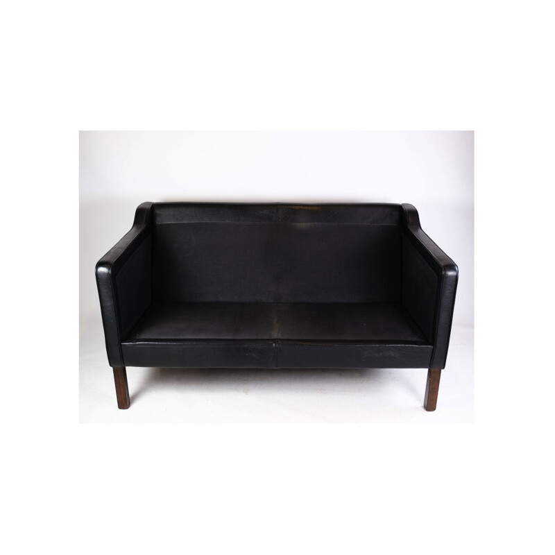 Vintage 2-seater sofa upholstered in black leather by Stouby Møbelfabrik