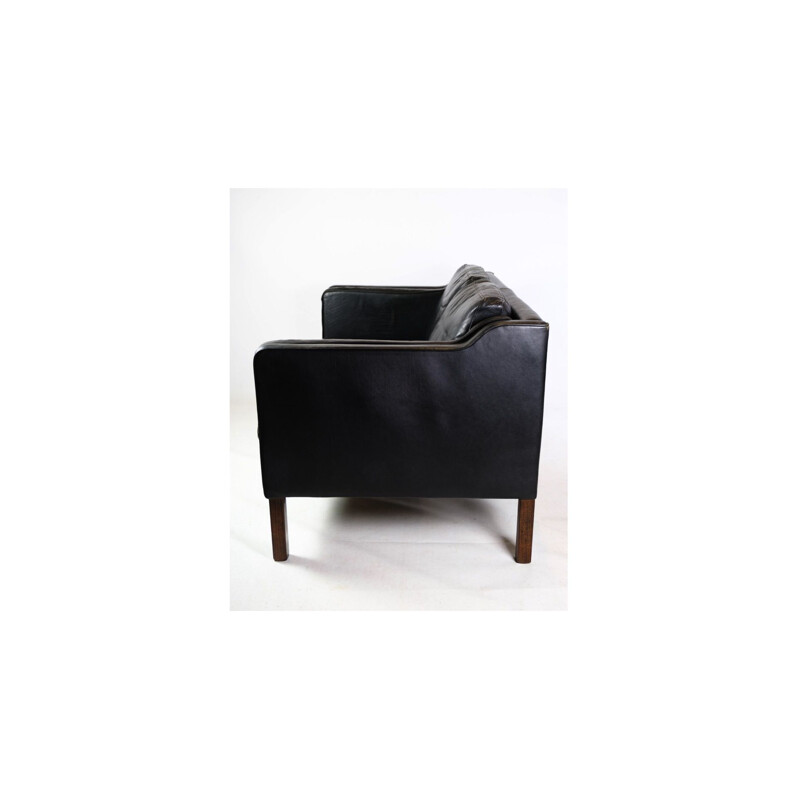 Vintage 2-seater sofa upholstered in black leather by Stouby Møbelfabrik