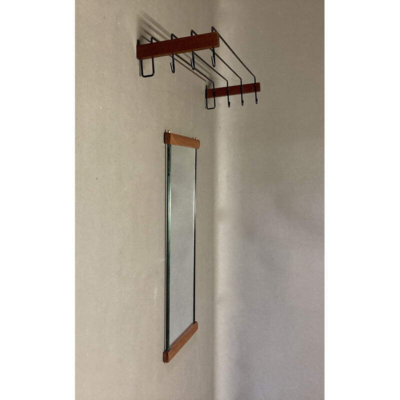 Vintage Scandinavian coat rack and mirror, 1950s