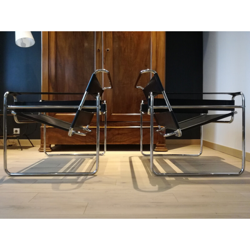 Pair of mid century "Wassily" armchairs, Marcel BREUER - 1980s