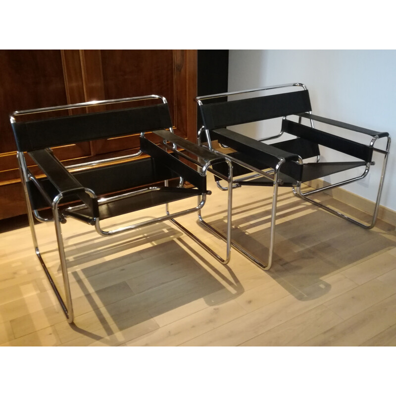 Pair of mid century "Wassily" armchairs, Marcel BREUER - 1980s