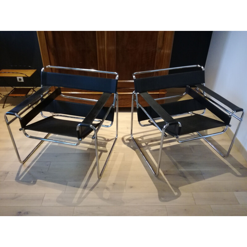 Pair of mid century "Wassily" armchairs, Marcel BREUER - 1980s