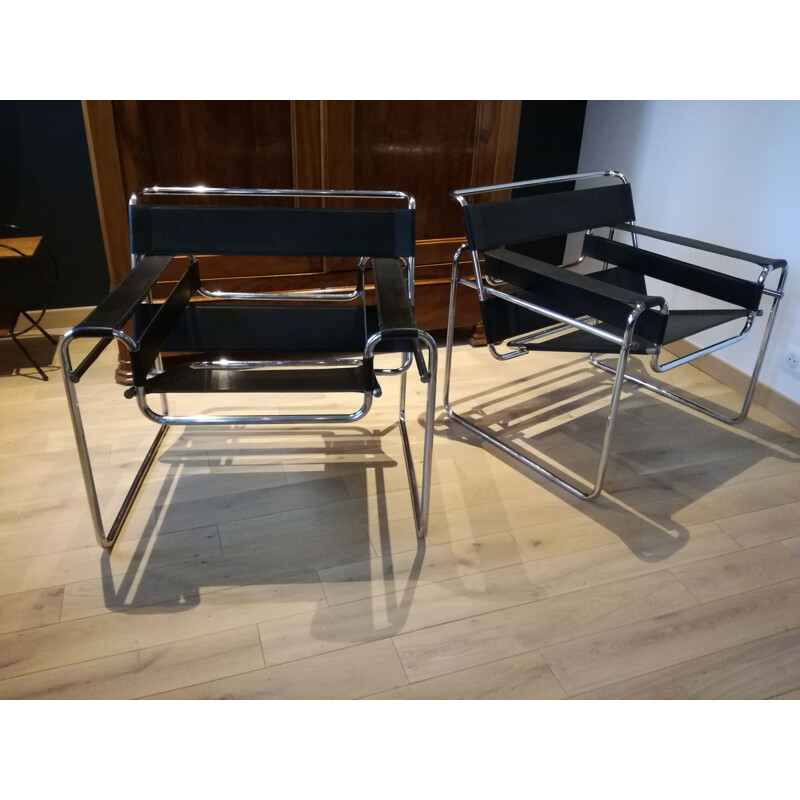 Pair of mid century "Wassily" armchairs, Marcel BREUER - 1980s