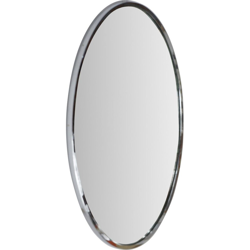 Vintage oval mirror with chrome outline, 1950