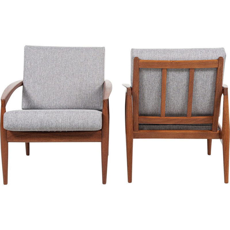 Pair of mid century Paper Knife armchairs in teak by Kai Kristiansen for Magnus Olesen, Denmark 1960s