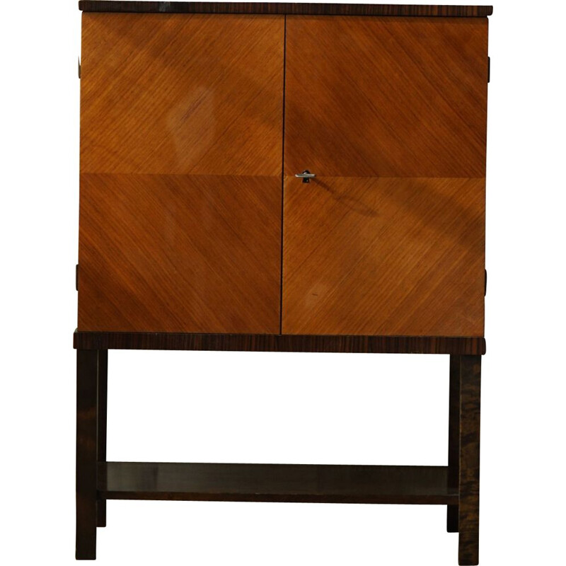 Vintage Art Deco Swedish cabinet in flamed birchwood & teak, 1930s