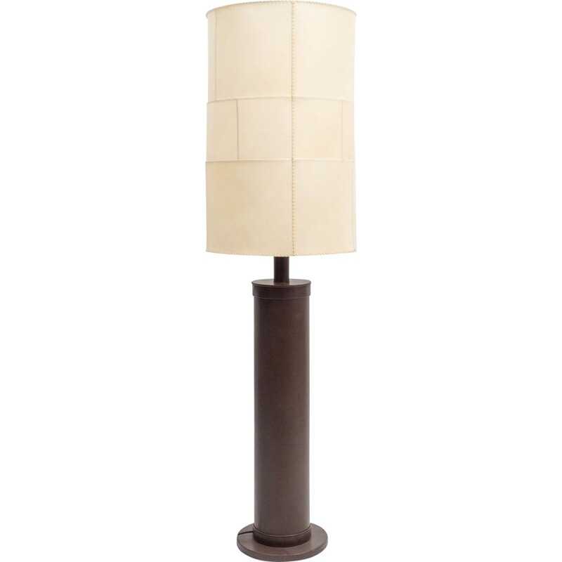 Vintage floor lamp in leather, 1970s