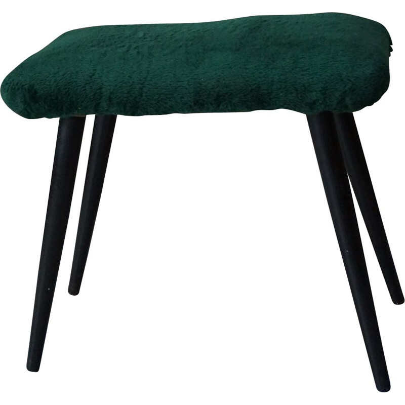 Vintage wood and faux fur stool, 1960-1970