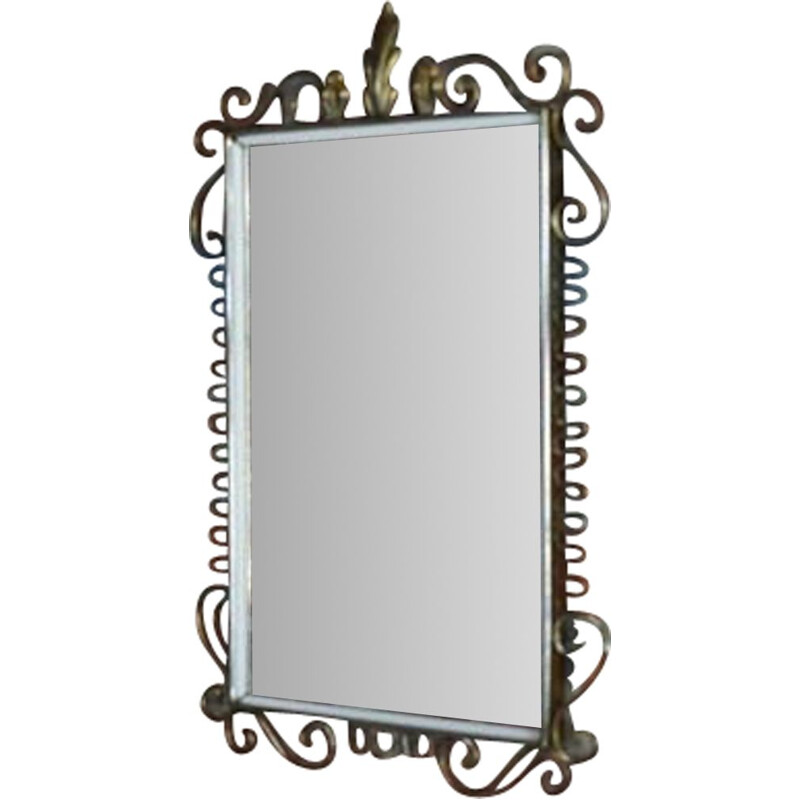 Vintage rectangular brass mirror, 1950-1960