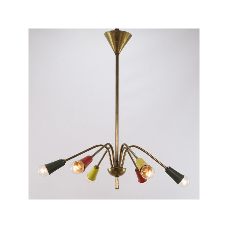 Vintage 6-arm brass chandelier, 1950