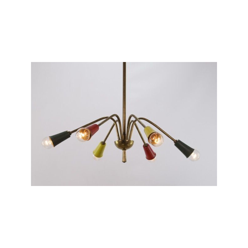 Vintage 6-arm brass chandelier, 1950