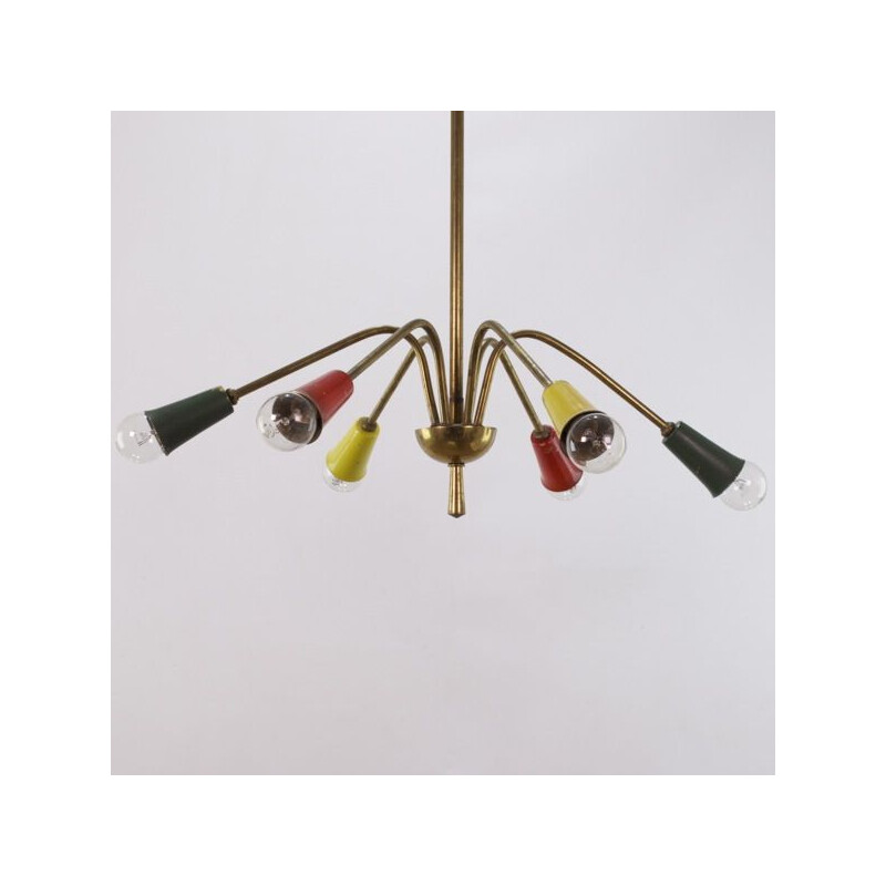 Vintage 6-arm brass chandelier, 1950