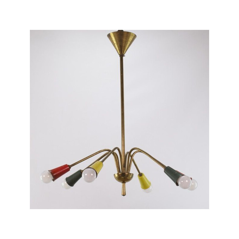 Vintage 6-arm brass chandelier, 1950