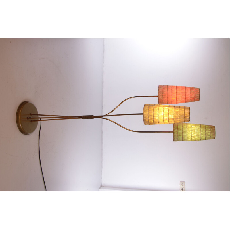 Vintage vloerlamp met drie Sissal kappen, Duitsland 1960