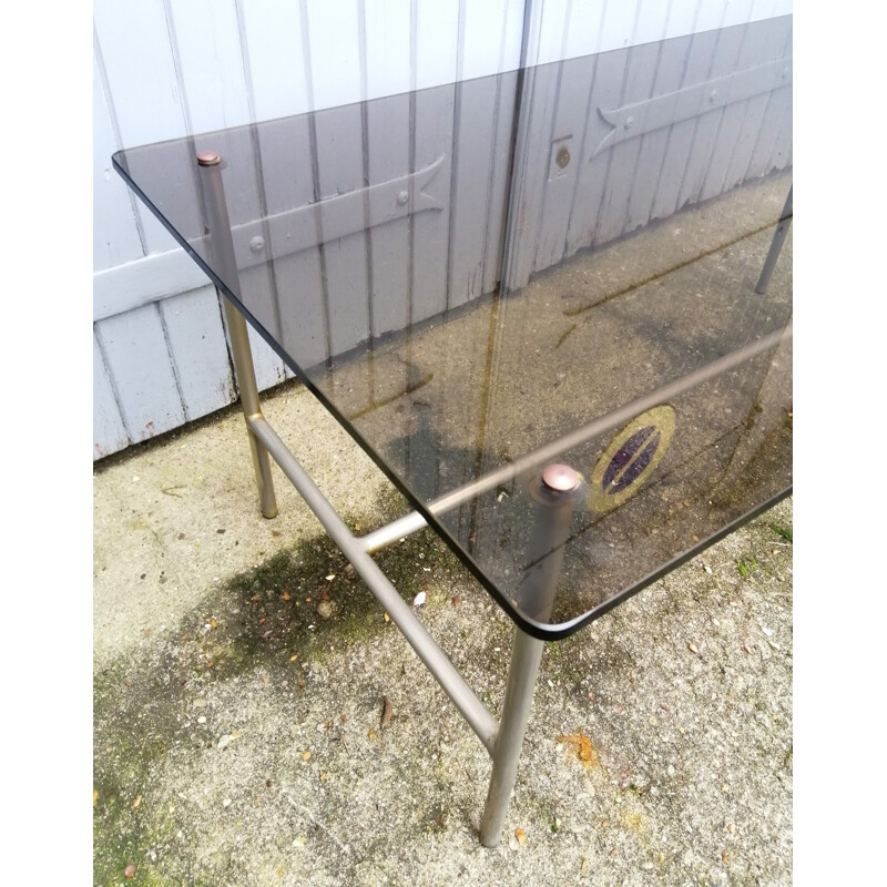 Vintage glass and steel tube coffee table by Pierre Guariche for Steiner, 1950