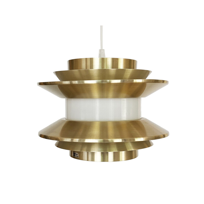 Vintage Trava pendant lamp in golden aluminum by Carl Thore for Granhaga Metallindustri, Sweden 1970s