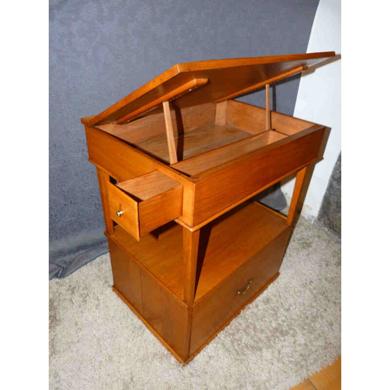 Small drawing desk and cabinet in cherry wood - 1930s