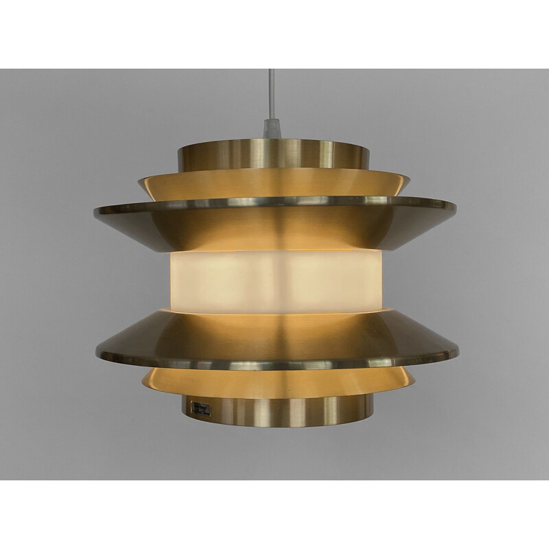 Vintage Trava pendant lamp in golden aluminum by Carl Thore for Granhaga Metallindustri, Sweden 1970s