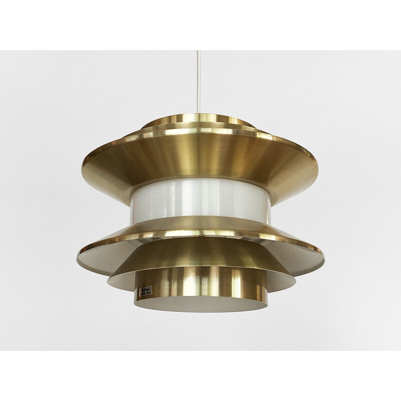 Vintage Trava pendant lamp in golden aluminum by Carl Thore for Granhaga Metallindustri, Sweden 1970s