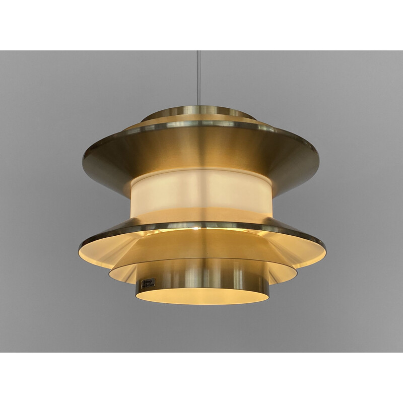 Vintage Trava pendant lamp in golden aluminum by Carl Thore for Granhaga Metallindustri, Sweden 1970s