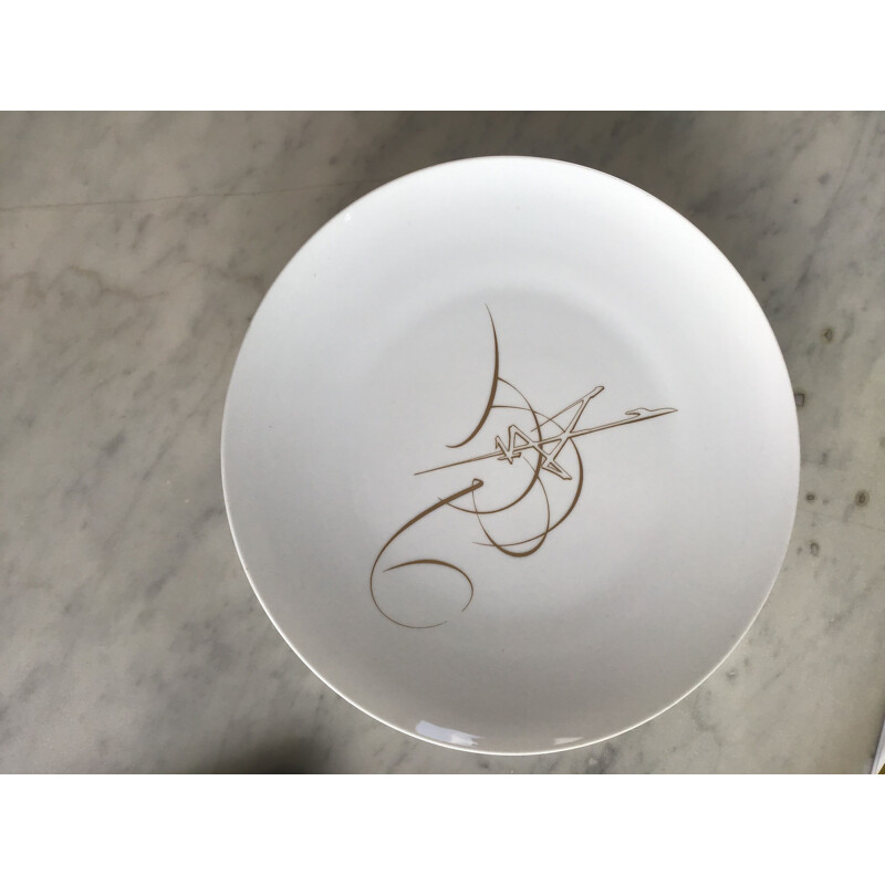 Vintage white enameled porcelain plate by Georges Mathieu for Sevres