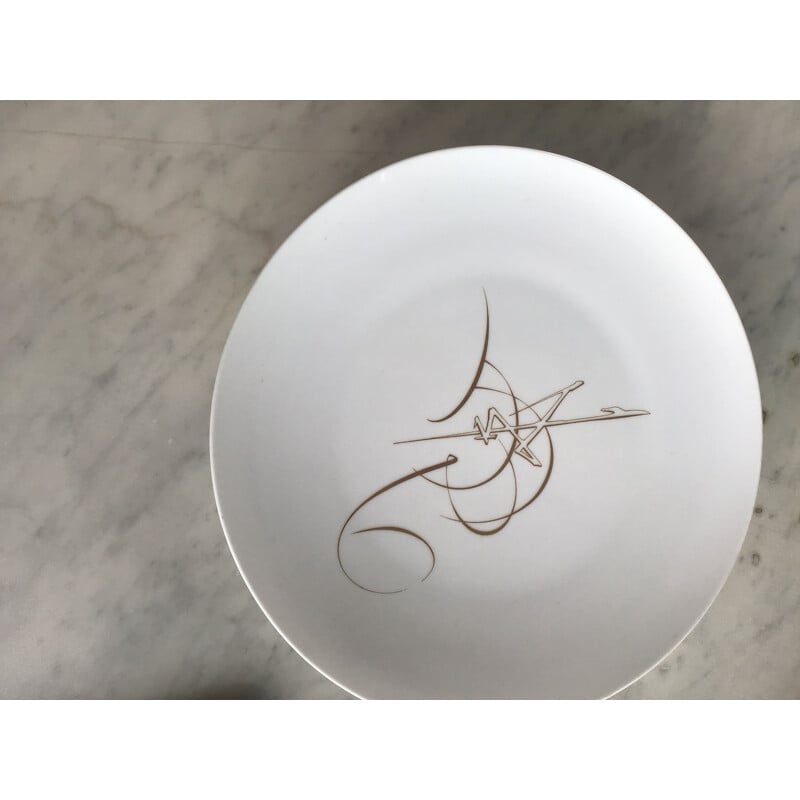 Vintage white enameled porcelain plate by Georges Mathieu for Sevres