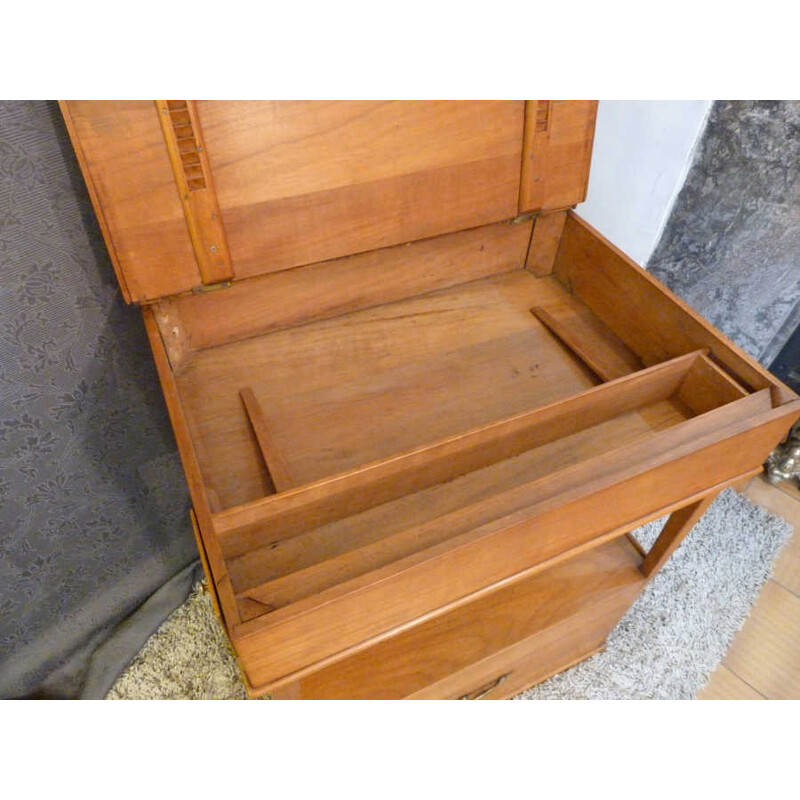 Small drawing desk and cabinet in cherry wood - 1930s