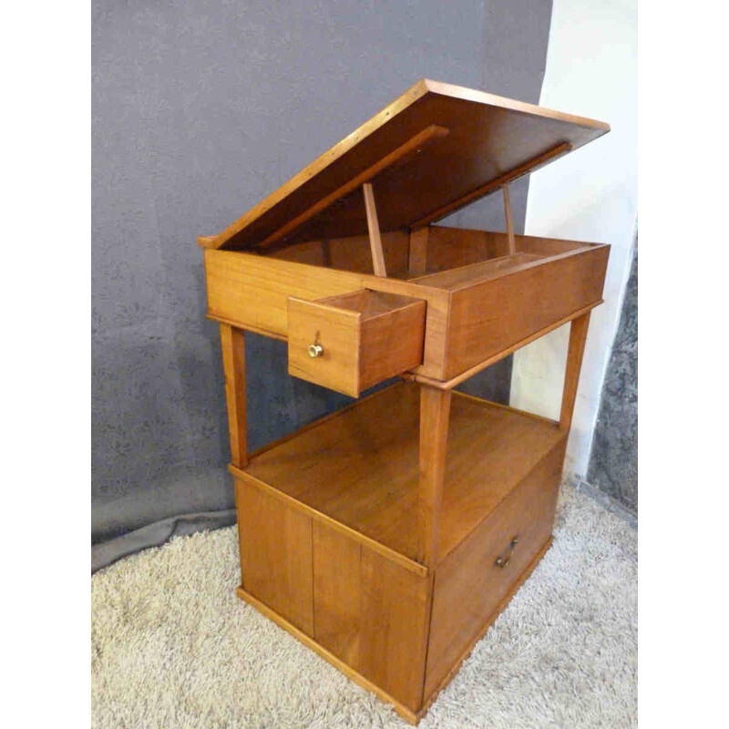 Small drawing desk and cabinet in cherry wood - 1930s