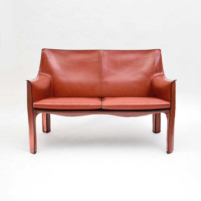 Canapé 2 places Cab 414 vintage en cuir par Mario Bellini pour Cassina,1977